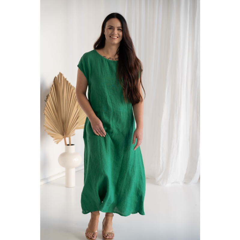 LINEN DRESS ANNABEL dark green S1 Linane Elustiil